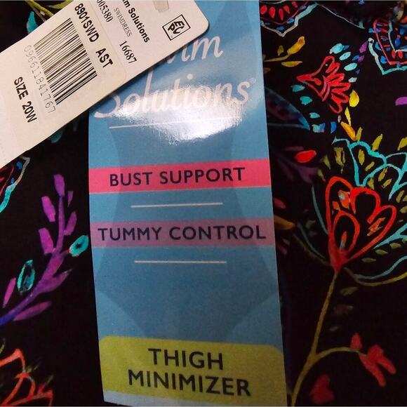 Swim Solutions Black Floral Paisley Swim Suit Dress Minimizer Plus Size‎ 2X New! - Picture 7 of 9